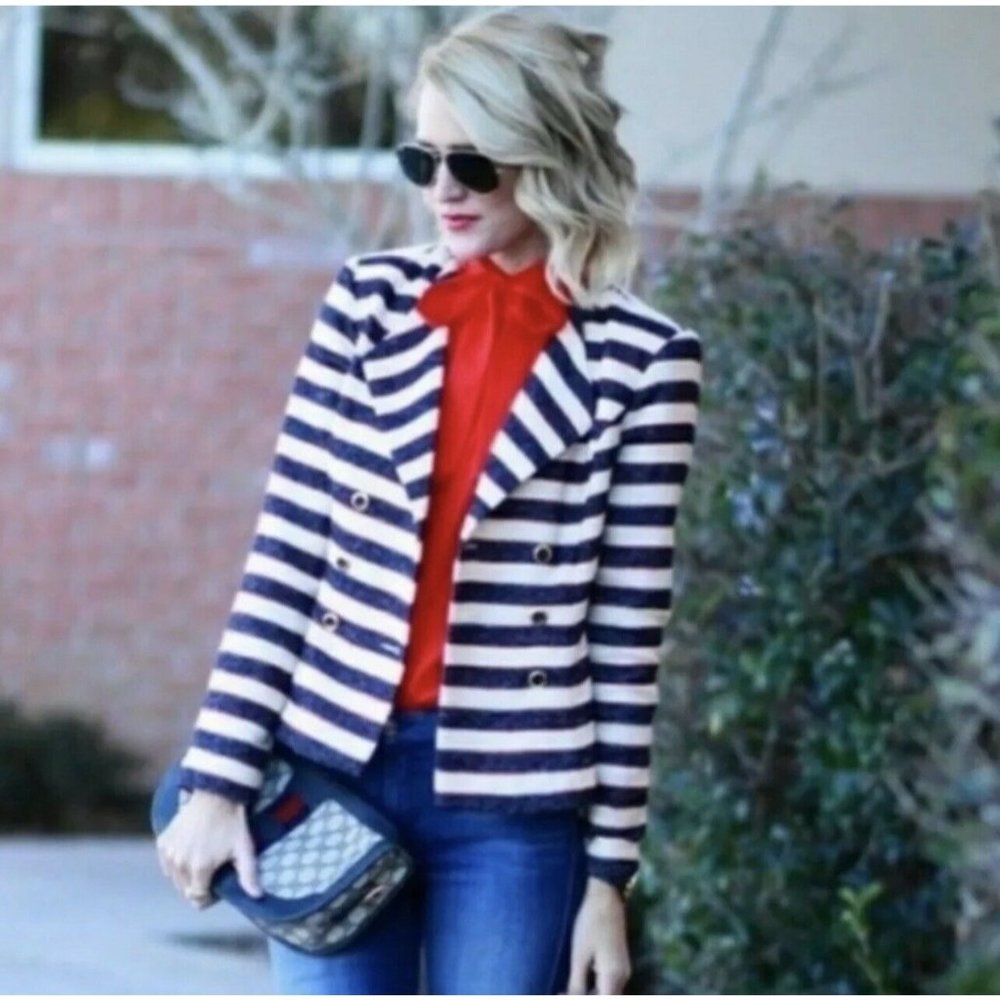 CAbi# 5094 Love Carol Women Nautical Cruise Jacket Tweed Stripe Blue Red 10